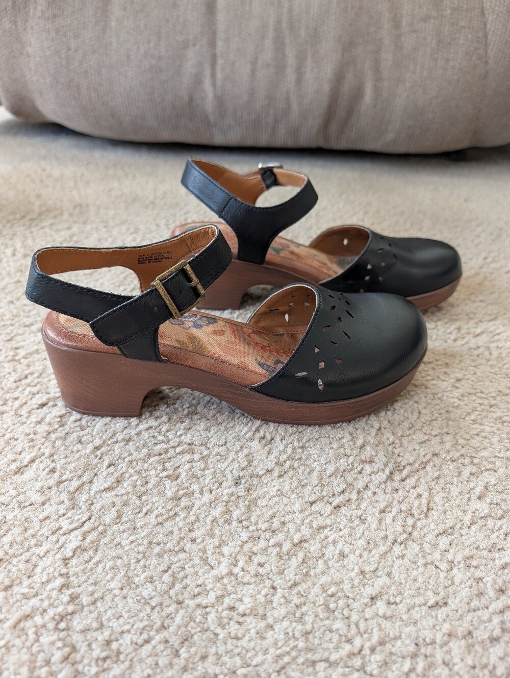 Black BOC Leather Low Heel Mary Jane Sandals